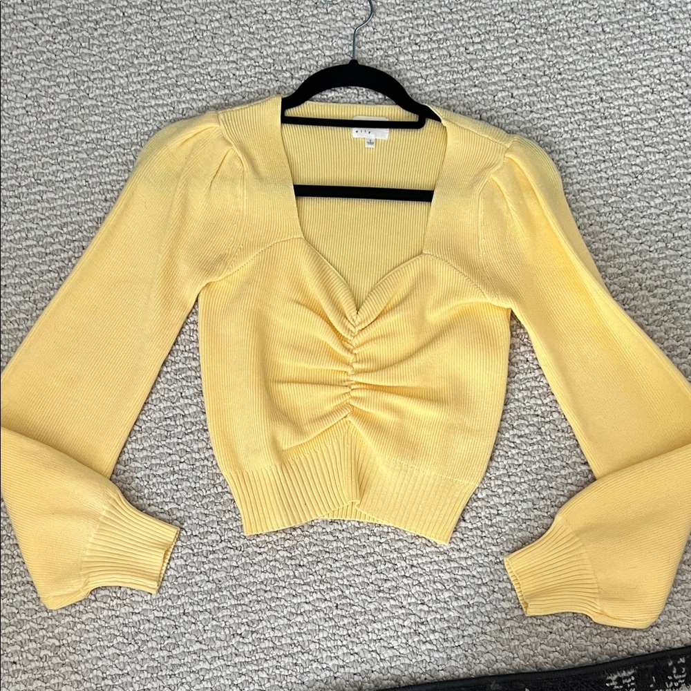 Vici Yellow Ruched Knit sweater Top